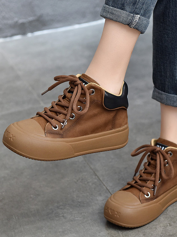 Vintage Leather Lace-Up Short Boots