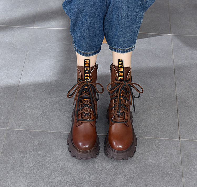 Retro Solid Color Platform Martin Boots