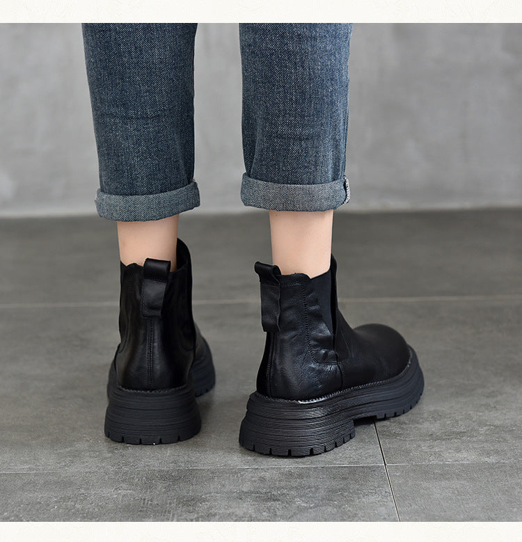 Retro Leather High Top Boots