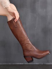 Classic Leather Side Zipper High Heel Long Boots