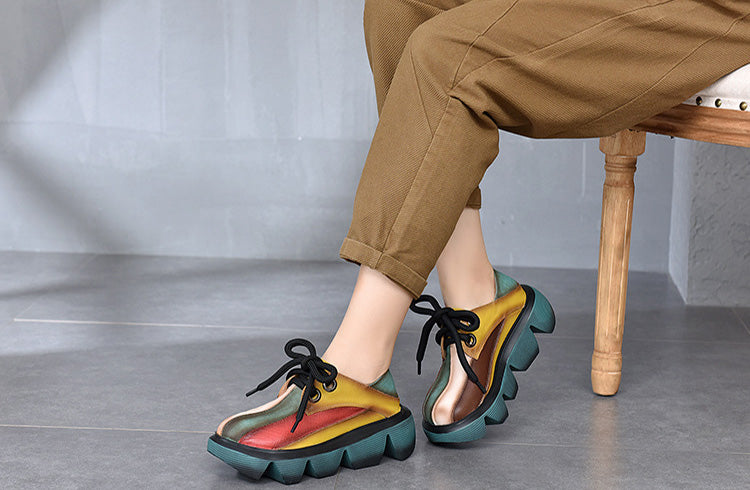 Vintage Contrast Color Platform Shoes