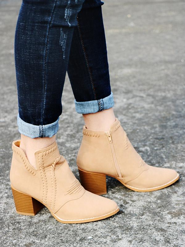 Solid Chunky Heels Booties