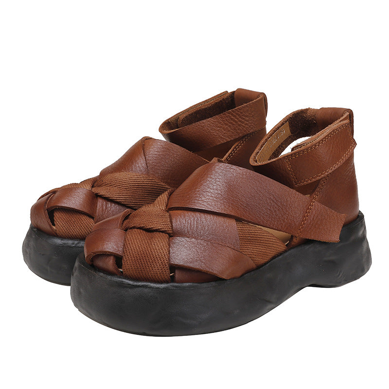 Classic Leather Woven Thick Sole Sandals