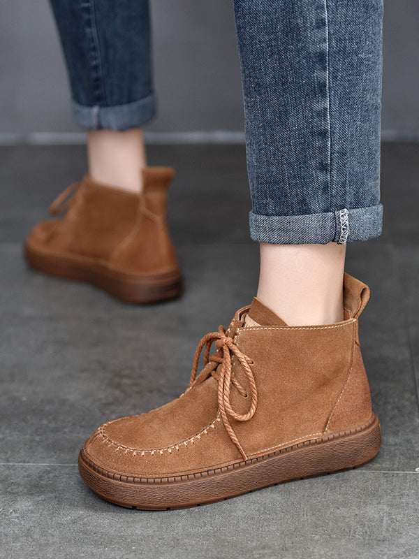 Classic Round Toe Flat Short Boots