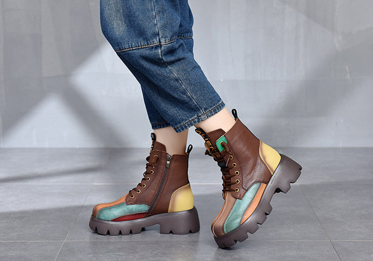 Retro Colorful Pu Platform Martin Boots