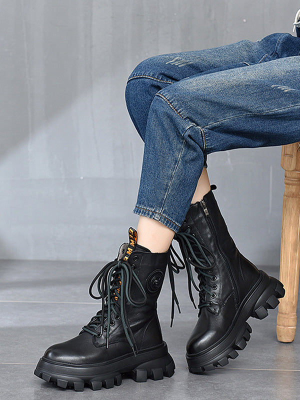 Retro Solid Color Platform Martin Boots