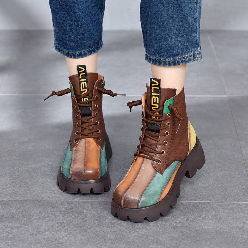 Retro Colorful Pu Platform Martin Boots