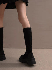 Solid Color Zipper Height Increase Soft Solid Color Boots