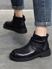 British Style Leather Mid-heel Short Boots