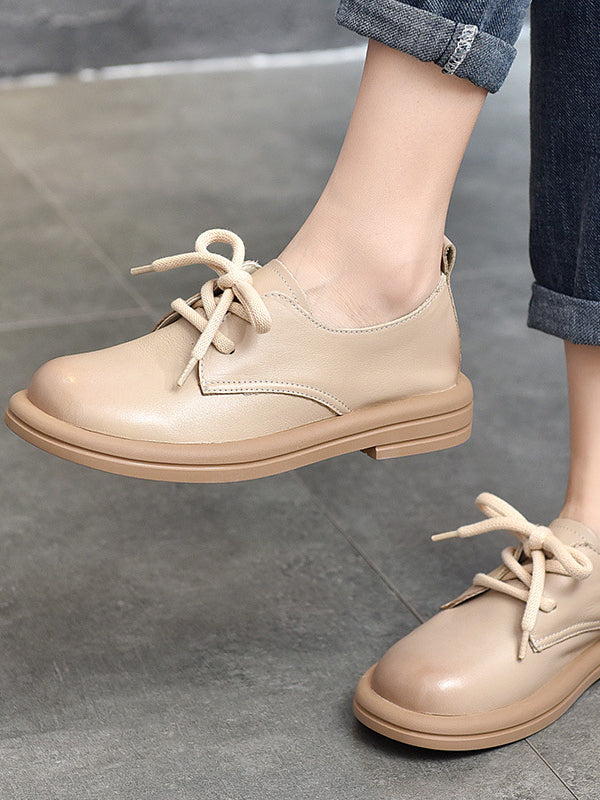 Simple Solid Color Mid Heel Leather Shoes