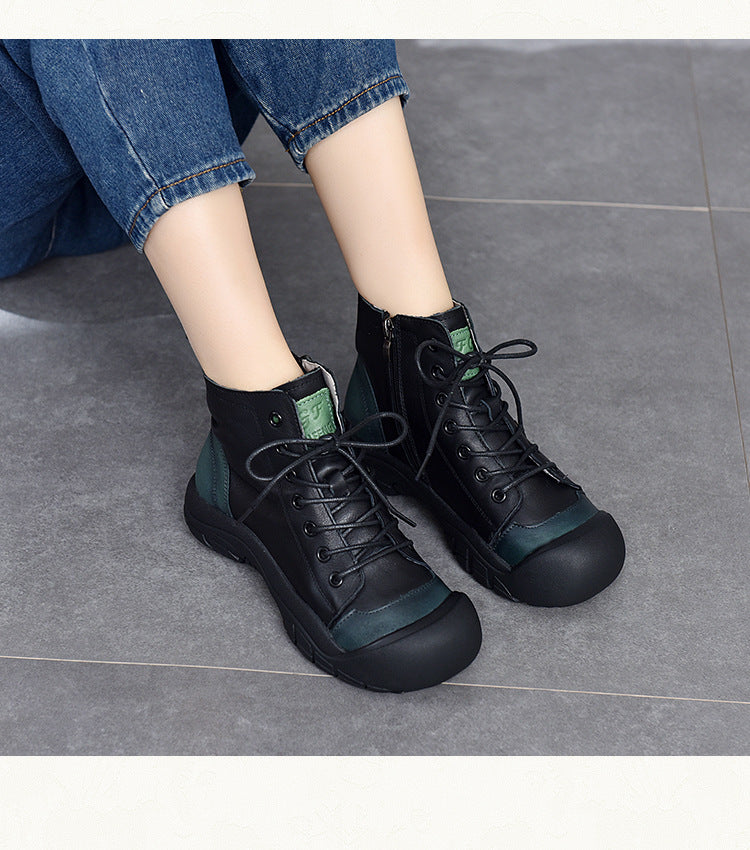 Retro Color-Block Platform Ankle Boots