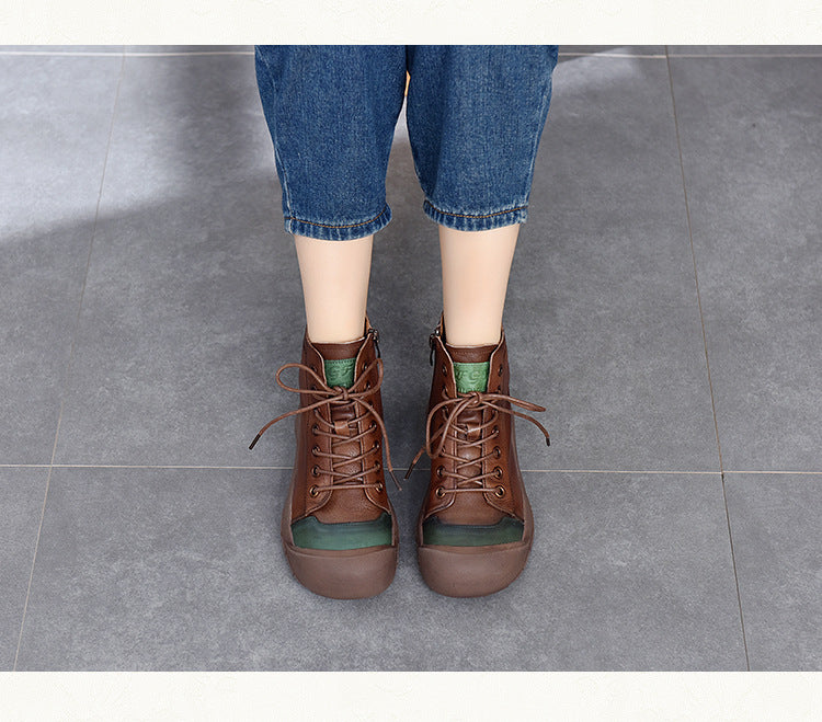 Retro Color-Block Platform Ankle Boots