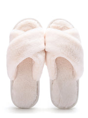 Simple Cross Flat Plush Slippers