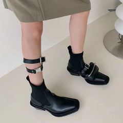 Retro Square Toe Short Boots