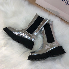 Retro Round Toe Platform Silver Martin Boots