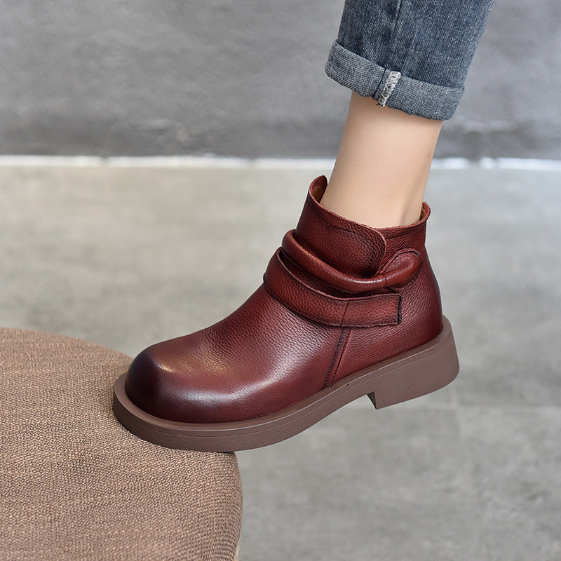 British Style Leather Mid-heel Short Boots