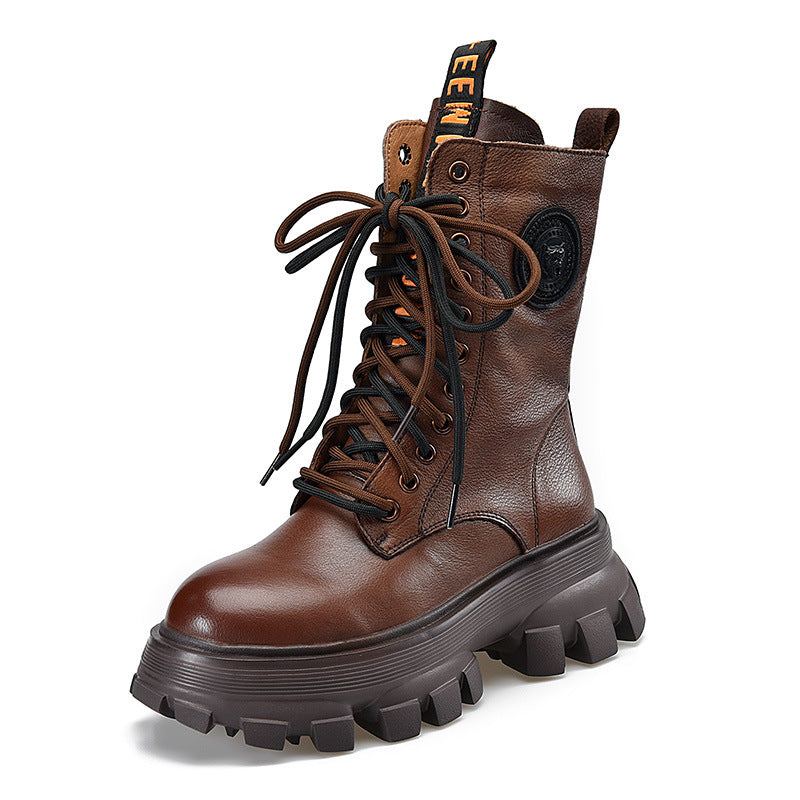 Retro Solid Color Platform Martin Boots