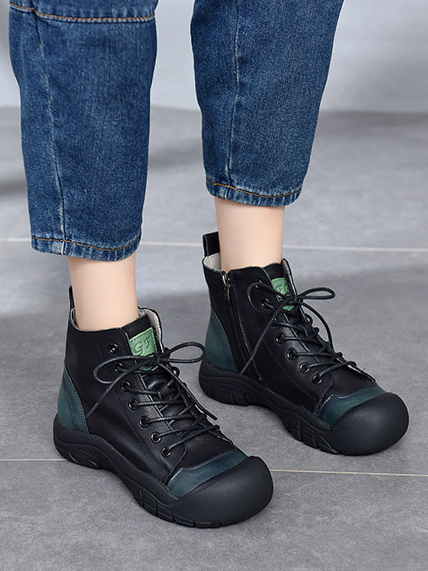 Retro Color-Block Platform Ankle Boots