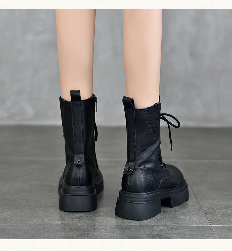 British Style Zipper Thick Bottom Long Boots