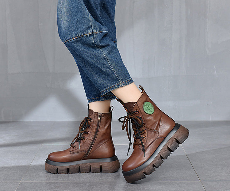 Retro Solid Color Platform Martin Boots