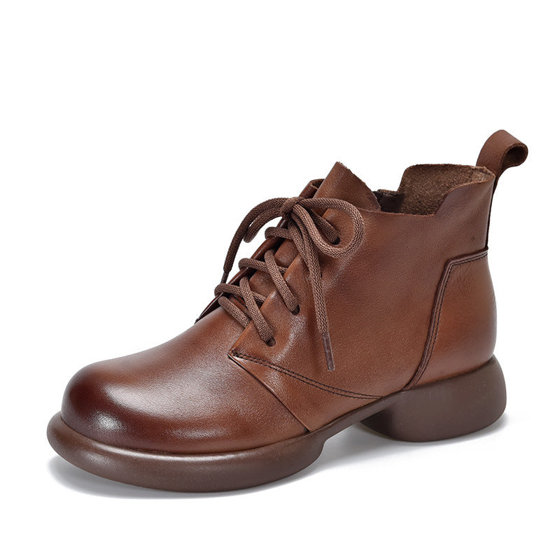 Vintage-Schnürstiefel aus Leder mit runder Spitze 