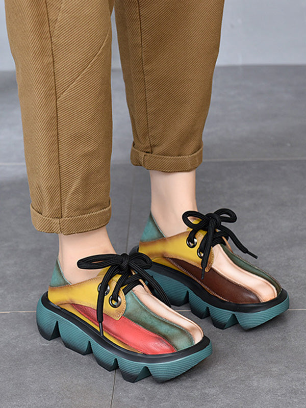 Vintage Contrast Color Platform Shoes