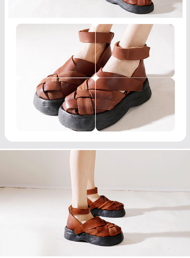 Classic Leather Woven Thick Sole Sandals
