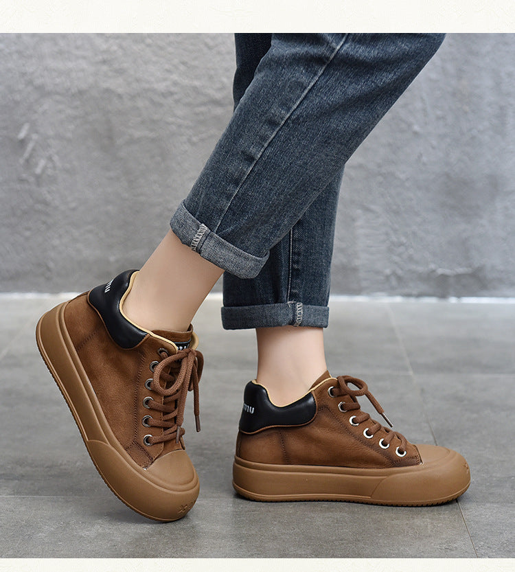 Vintage Leather Lace-Up Short Boots