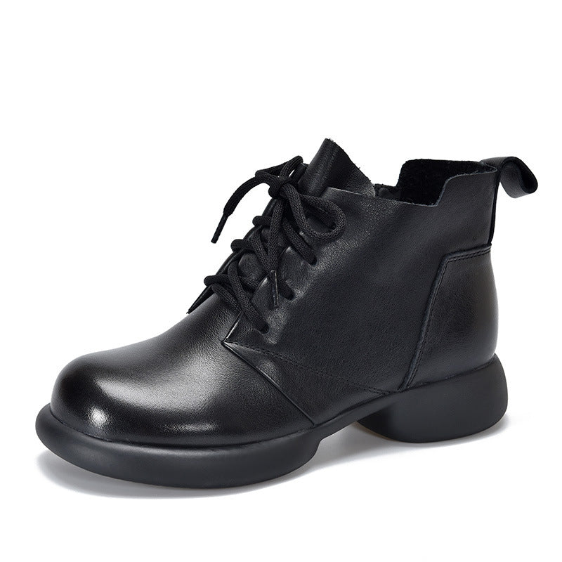 Vintage Leather Round Toe Lace-Up Boots