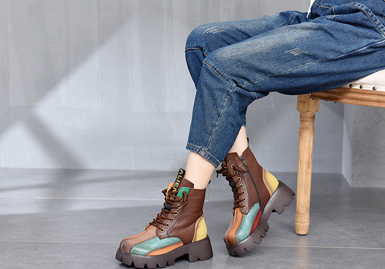 Retro Colorful Pu Platform Martin Boots