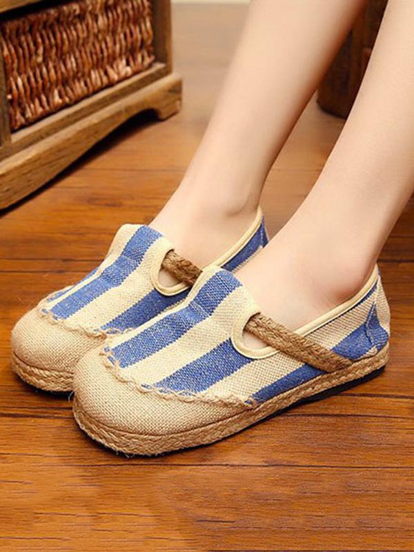 Linen Stripes Straw Shoes