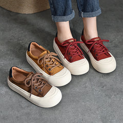 Casual Color Blocking Lace-up Leather Flat Shoes