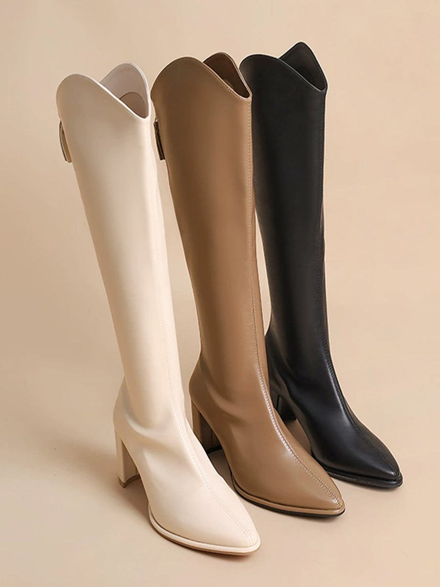 Solid Color Zipper Height Increase V Solid Color Boots