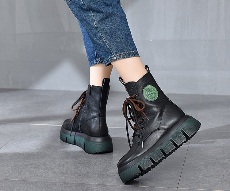 Retro Solid Color Platform Martin Boots