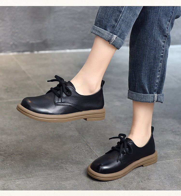 Simple Solid Color Mid Heel Leather Shoes