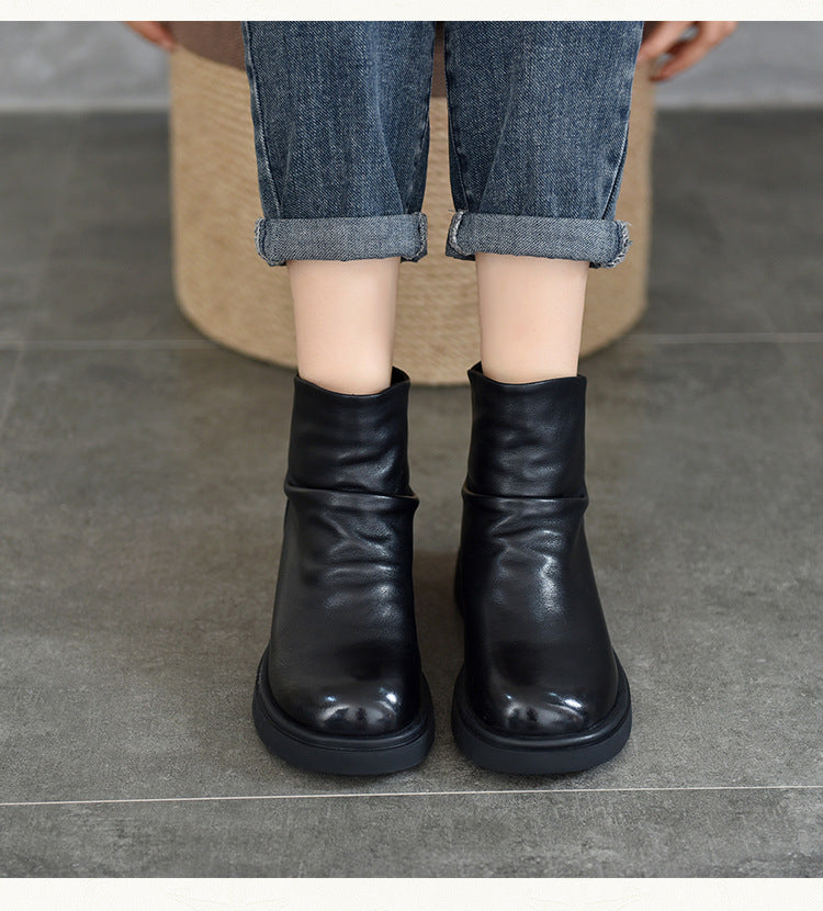 Vintage Leather Velvet Cotton Boots