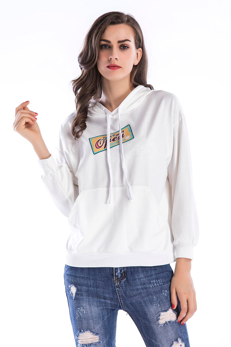 Women's Printed Pocket Drawstring Sweatshirt