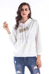 Sudadera con cordón y bolsillo estampado para mujer