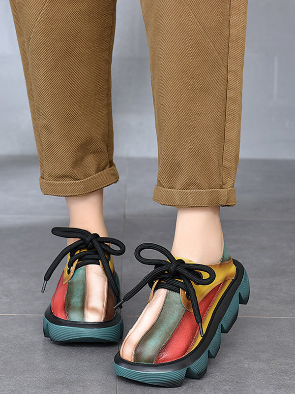 Vintage Contrast Color Platform Shoes