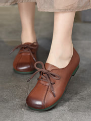 Casual Solid Color Round Toe Flat Leather Shoes