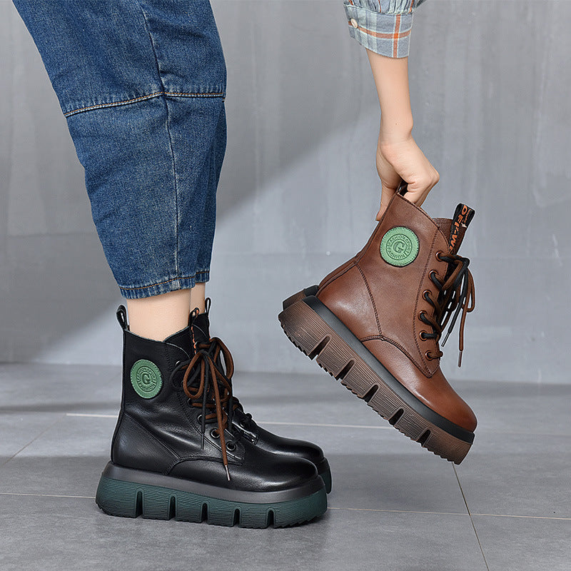 Retro Solid Color Platform Martin Boots