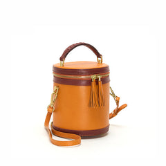 Bolso estilo cubo vintage de un solo hombro de curtido vegetal para mujer