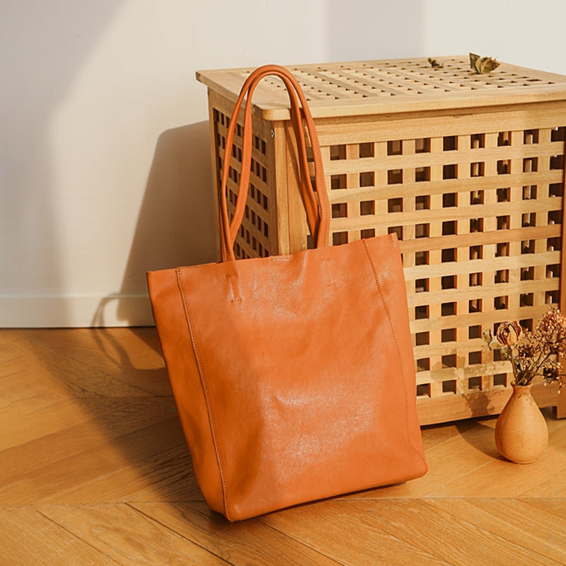 Bolso tote vintage de piel de vaca de primera capa con textura de gran capacidad