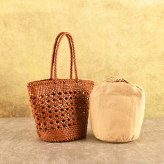 Woven Vegetable Basket Bag Cowhide Hollow Handbag