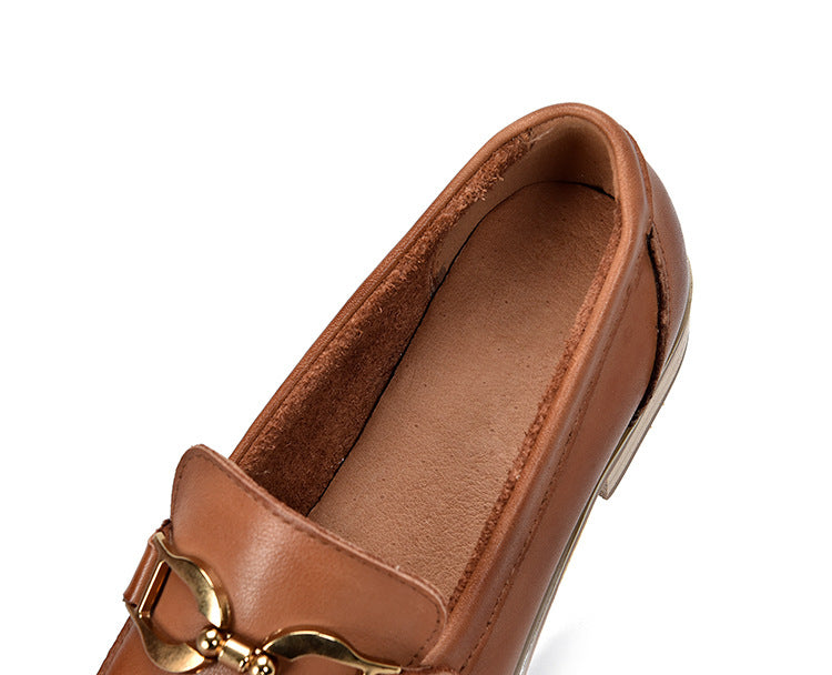 British Style Metal Buckle Leather Shoes