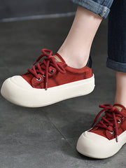 Casual Color Blocking Lace-up Leather Flat Shoes