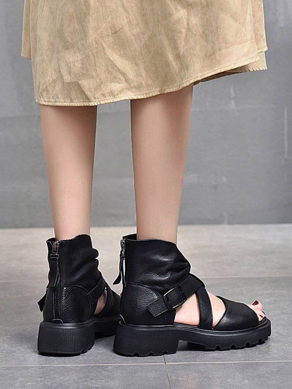 Retro Solid Casual Pleated Sandals