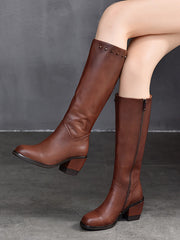 Retro Leather Zipper High Heel Long Boots