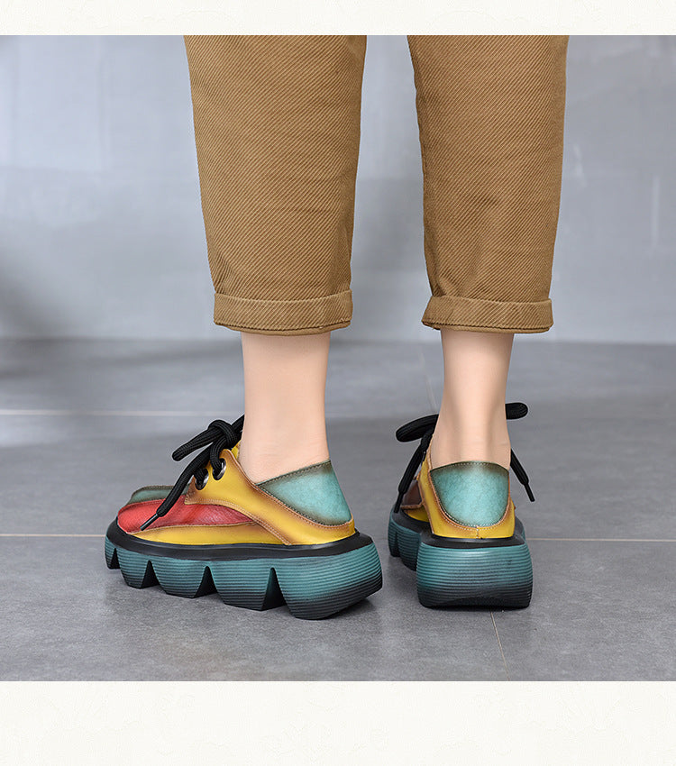 Vintage Contrast Color Platform Shoes