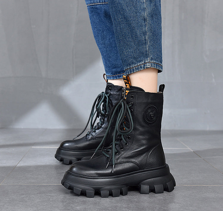 Retro Solid Color Platform Martin Boots